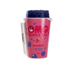 Tea drink OMG Bubble tea with blueberry bubbles, raspberry flavor, 265 ml 